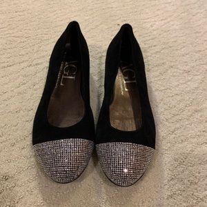 Black Suede Ballet Flats with Silver Rhinestone